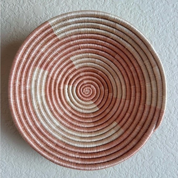 Amsha Studio Other - Round Shallow 8 inch Basket Woven soft pink & ivory Coil Basket or Wall Hanging